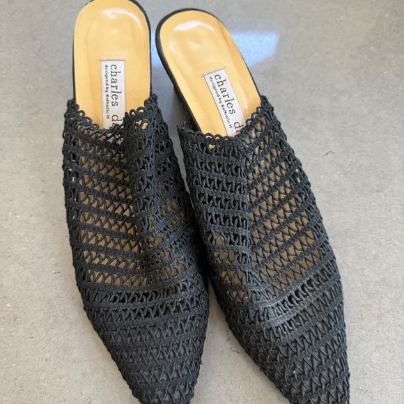 Charles David Taupe Black Mesh Net Leather Mule Heels Size 10 - Picture 2 of 3